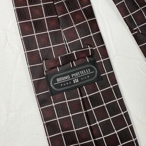 Vintage Mens Bruno Piattelli Pattern Red Burgundy Tie Pure Silk 100% Graph Check